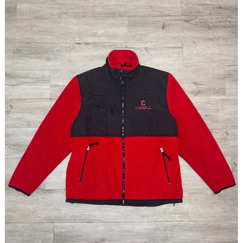 Men's Red Black Full Zip Fleece Jacket Ivy League Embroidered Collegiate Large